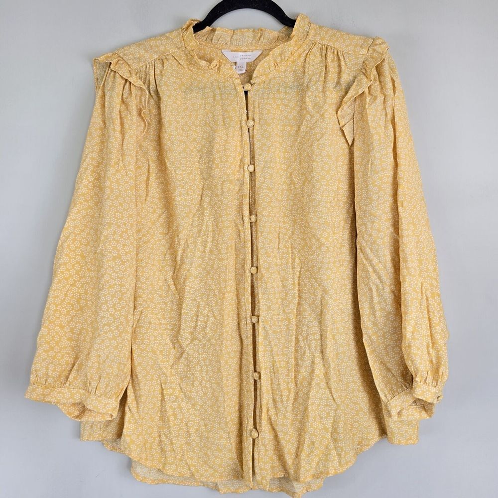 LC Lauren Conrad Yellow and White Dotted Floral Blouse XXL‎ 3/4 Sleeves.A92